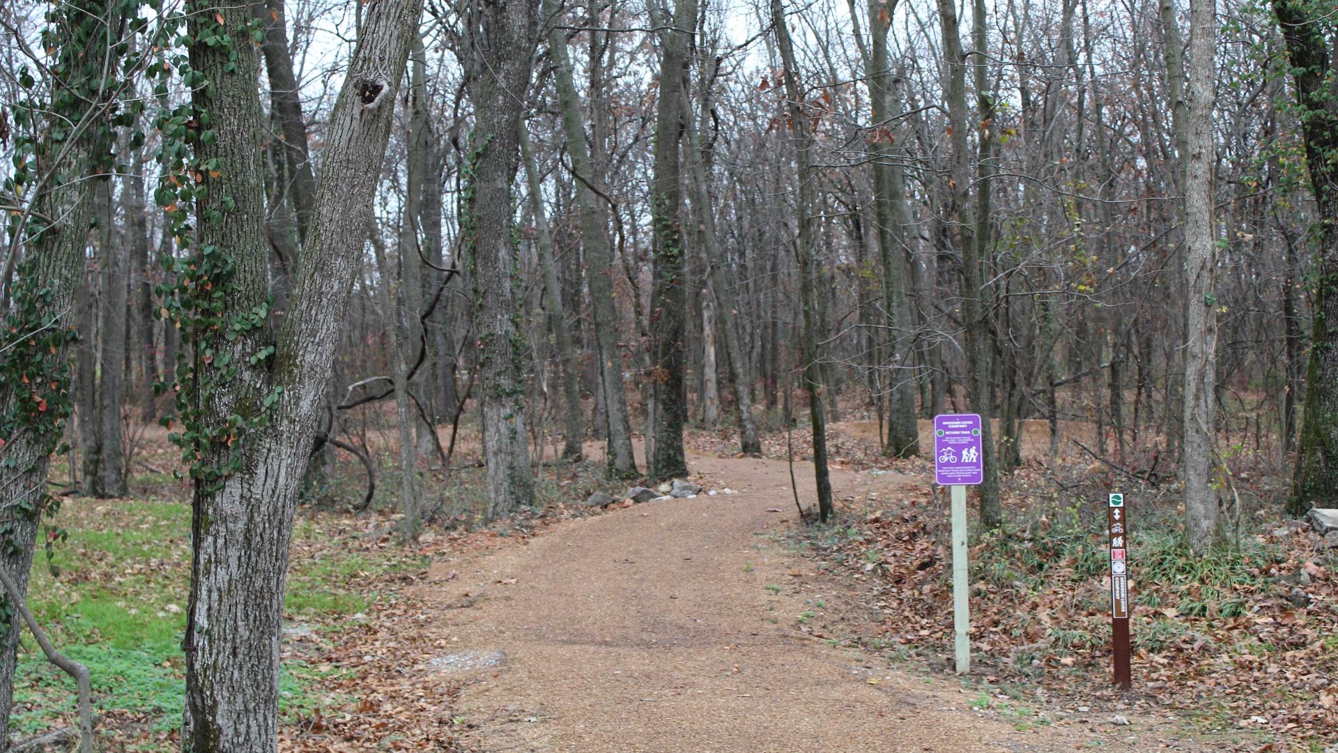 Hard surface chip and seal trail through the woods