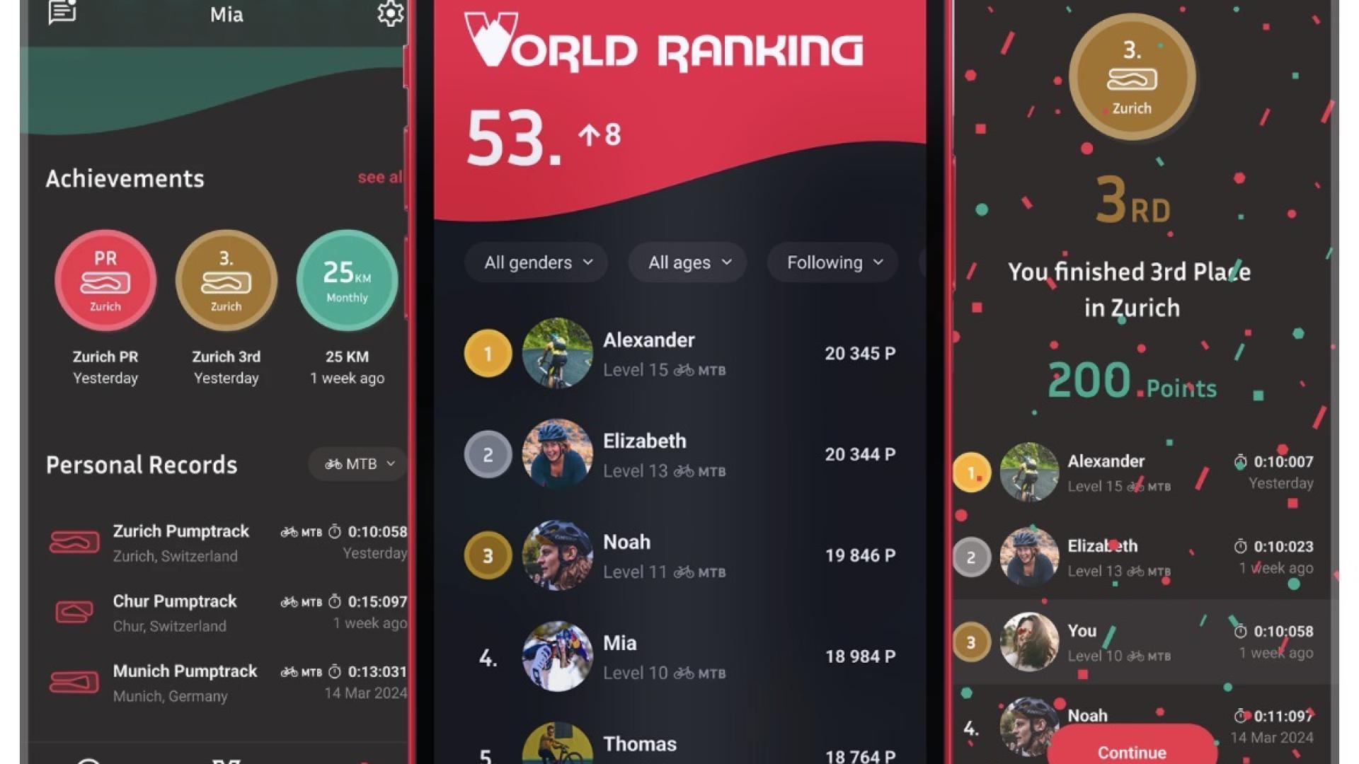 Three phone screens displaying Vorld app screenshots