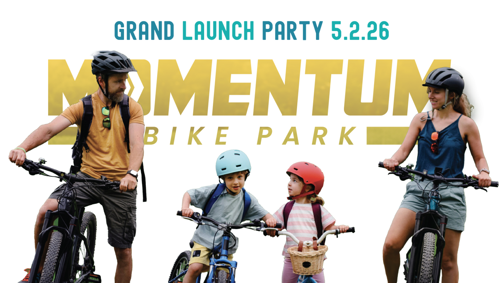 MOmentum Bike Park Grand Launch Party 5.2.26 family on bicycles