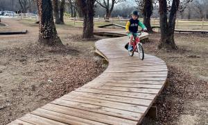 Roller coaster feature in the bike skills area
