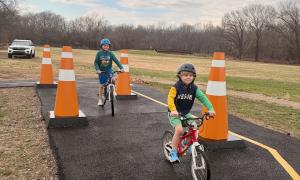 Giant traffic cones in the bike playground traffic garden