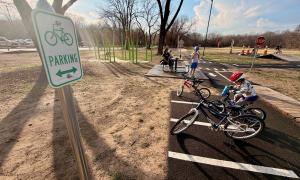 Bike parking in kids bike playground traffic garden